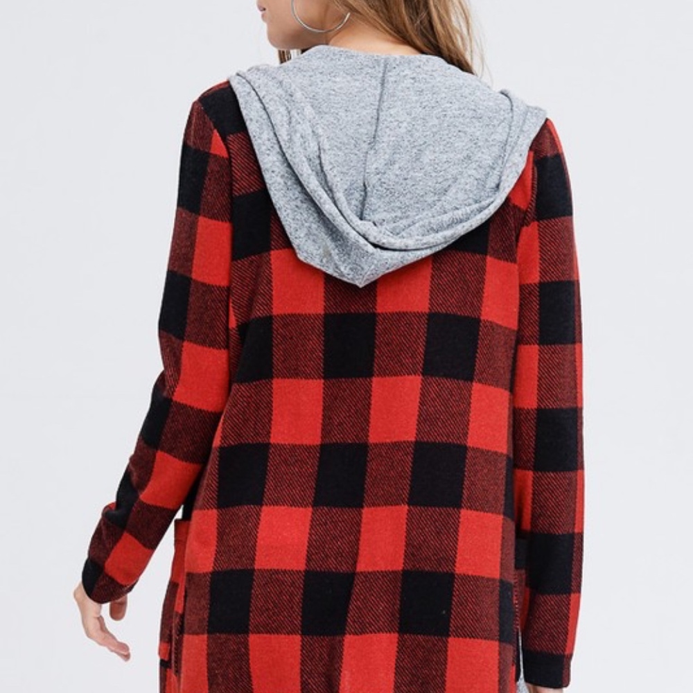 Buffalo plaid hooded sweater cardigan - Picture 2 of 3